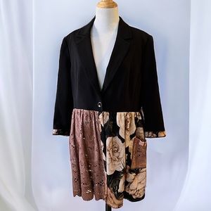 SHARI B. GREEN UPCYCLED PATCHWORK MIXED MATERIALS JACKET BLACK MULTI SIZE MEDIUM